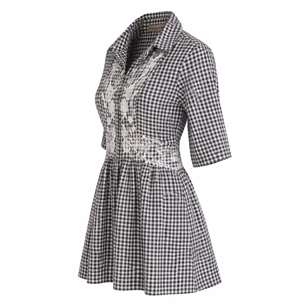 Philosophy Black White Gingham Embroidered Shirt Dress Pockets M Cottagecore - Picture 2 of 8